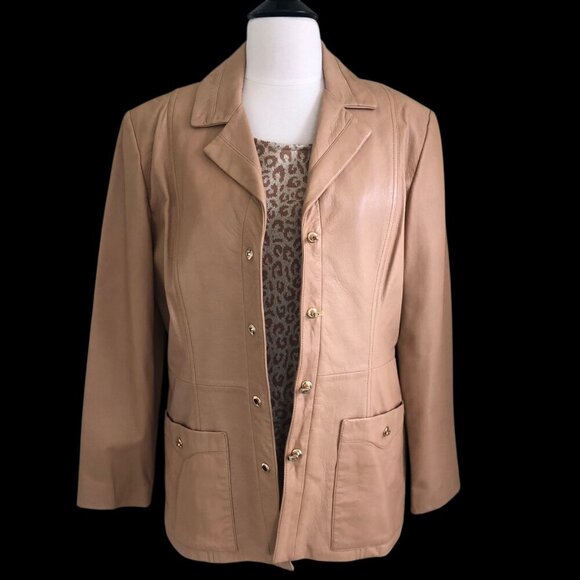 Vintage St. John Sport By Marie Gray 100% Leather Jacket Camel Size Medium EUC - Picture 10 of 16